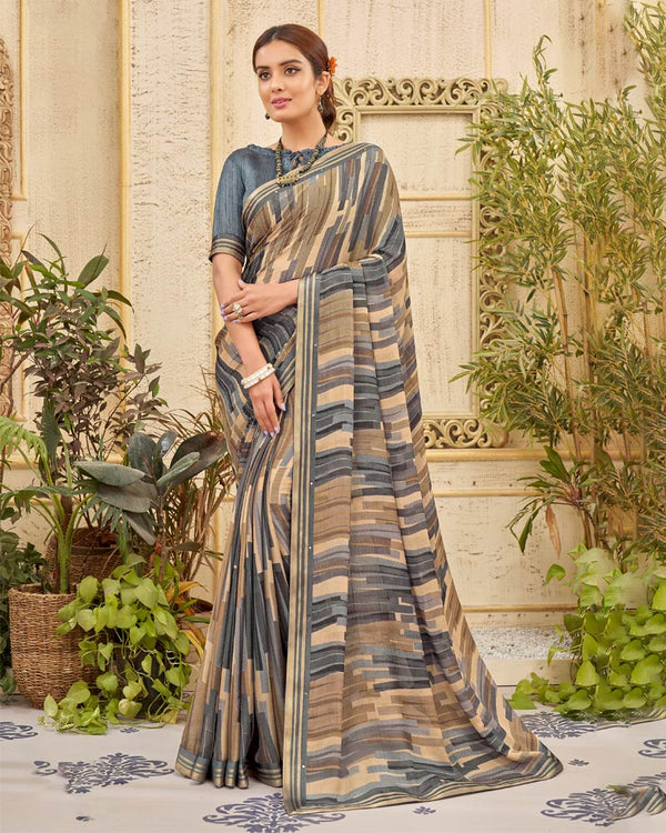 Vishal Prints Beige Printed Georgette Saree With Border