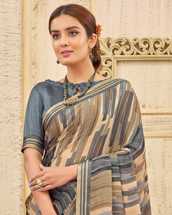 Vishal Prints Beige Printed Georgette Saree With Border