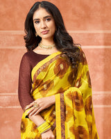 Vishal Prints Yellow Printed Chiffon Saree With Foil Print And Fancy Border