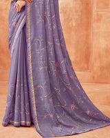 Vishal Prints Rum Violet Designer Patterned Chiffon Saree With Embroidery-Diamond Work And Fancy Border