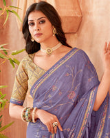 Vishal Prints Rum Violet Designer Patterned Chiffon Saree With Embroidery-Diamond Work And Fancy Border