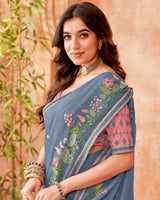 Vishal Prints Pastel Blue Designer Patterned Chiffon Saree With Embroidery-Diamond Work And Fancy Border