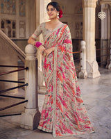 Vishal Prints Sand Grey Digital Print Georgette Saree With Fancy Border