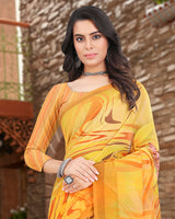 Vishal Prints Dark Yellow Digital Print Georgette Saree