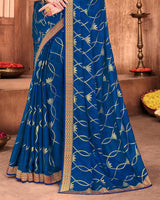 Vishal Prints Blue Chiffon Saree With Foil Print And Zari Border