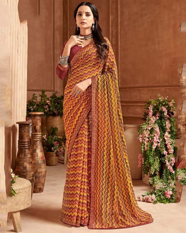 Vishal Prints Burgundy Printed Georgette Saree With Fancy Border