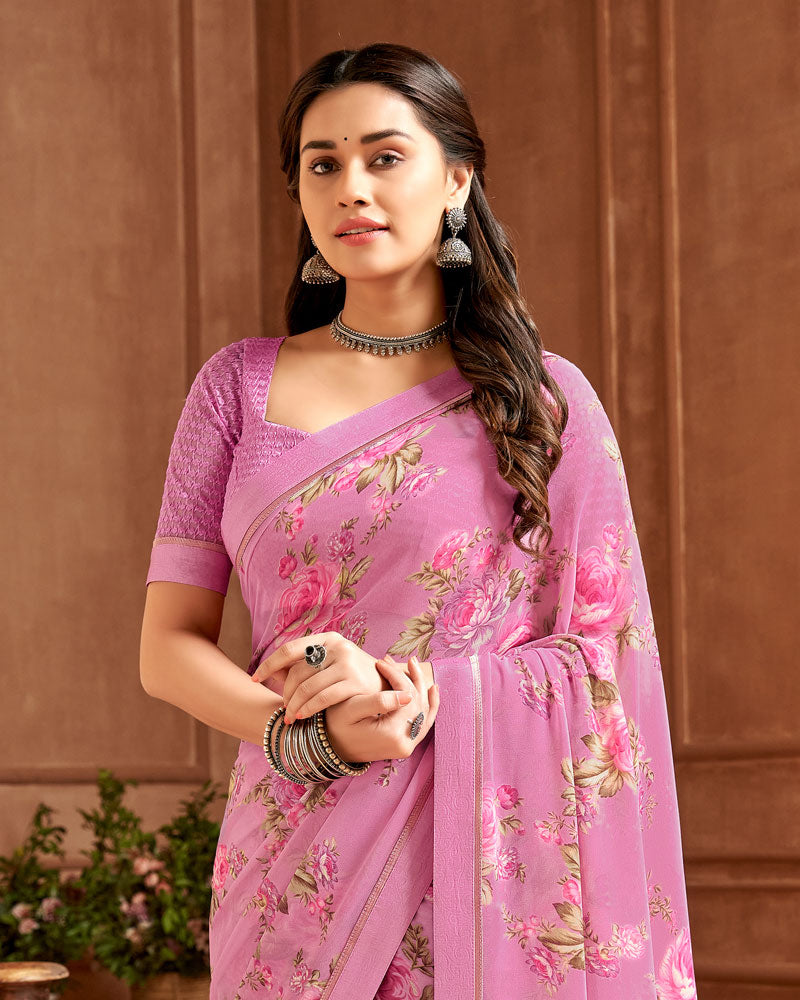 Vishal Prints Pink Printed Georgette Saree With Fancy Border