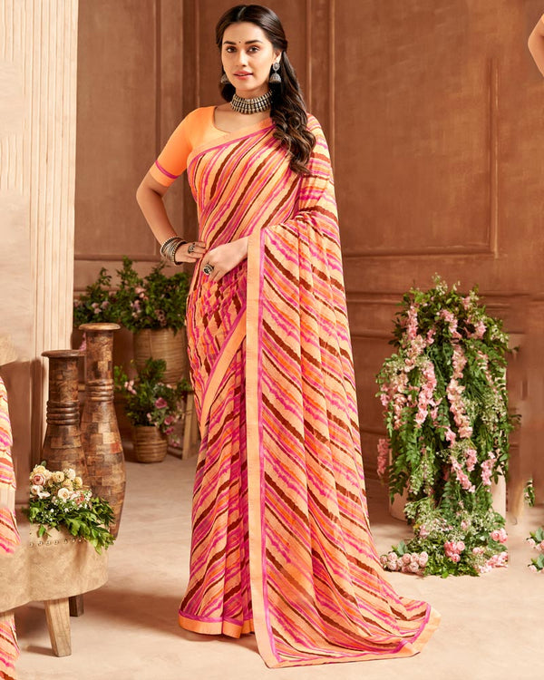 Vishal Prints Sandy Brown Printed Georgette Saree With Fancy Border