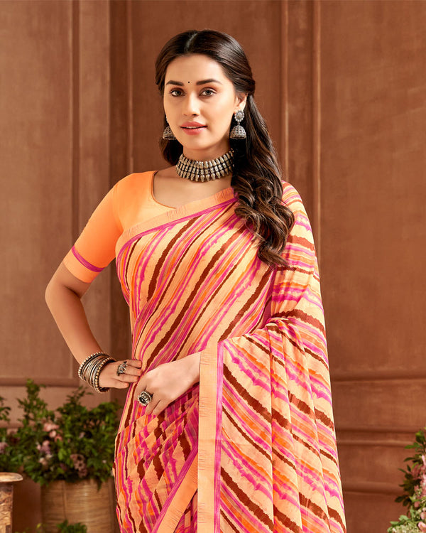 Vishal Prints Sandy Brown Printed Georgette Saree With Fancy Border