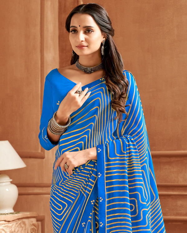 Vishal Prints Endeavour Blue Printed Georgette Saree With Fancy Border