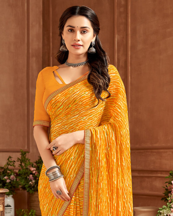 Vishal Prints Saffron Color Printed Georgette Saree With Fancy Border