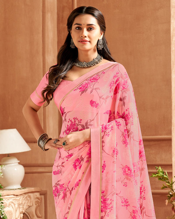 Vishal Prints Sea Pink Printed Georgette Saree With Fancy Border