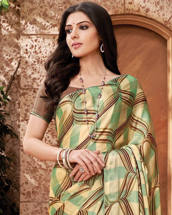 Vishal Prints Turquoise Green Printed Fancy Chiffon Saree With Core Piping