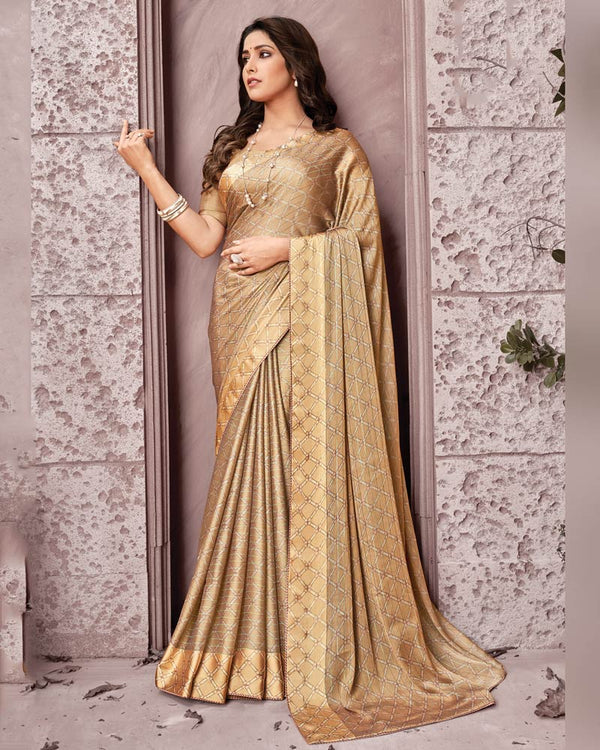 Vishal Prints Sand Brown Printed Fancy Chiffon Saree With Core Piping