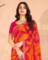 Vishal Prints Lipstick Pink Printed Chiffon Saree With Fancy Border