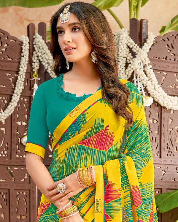 Vishal Prints Yellow Printed Georgette Saree With Fancy Border