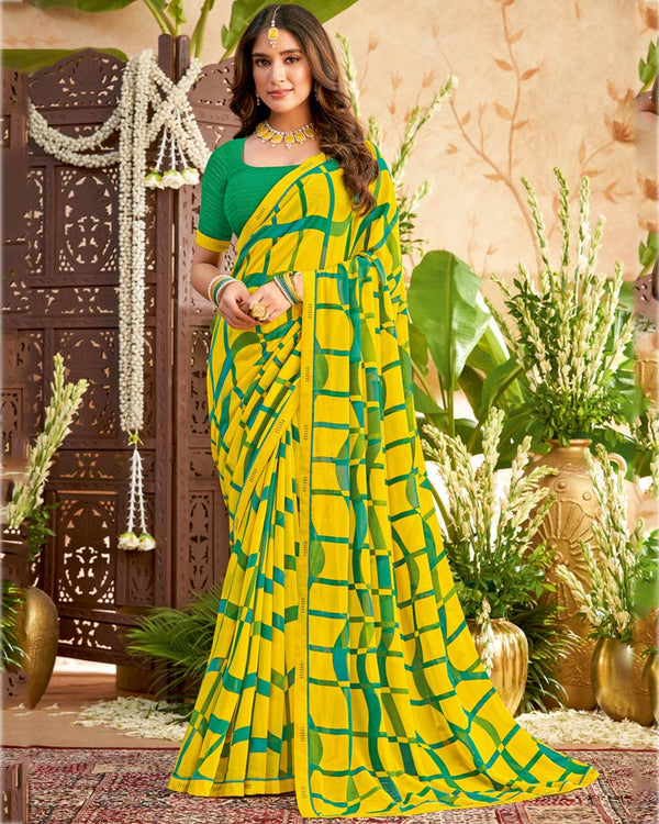 Vishal Prints Yellow Printed Georgette Saree With Fancy Border