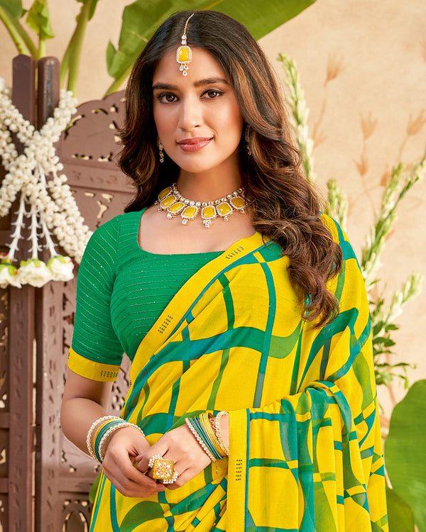 Vishal Prints Yellow Printed Georgette Saree With Fancy Border