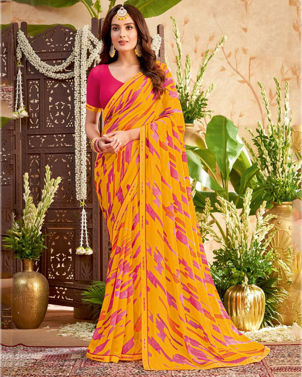 Vishal Prints Saffron Color Printed Georgette Saree With Fancy Border