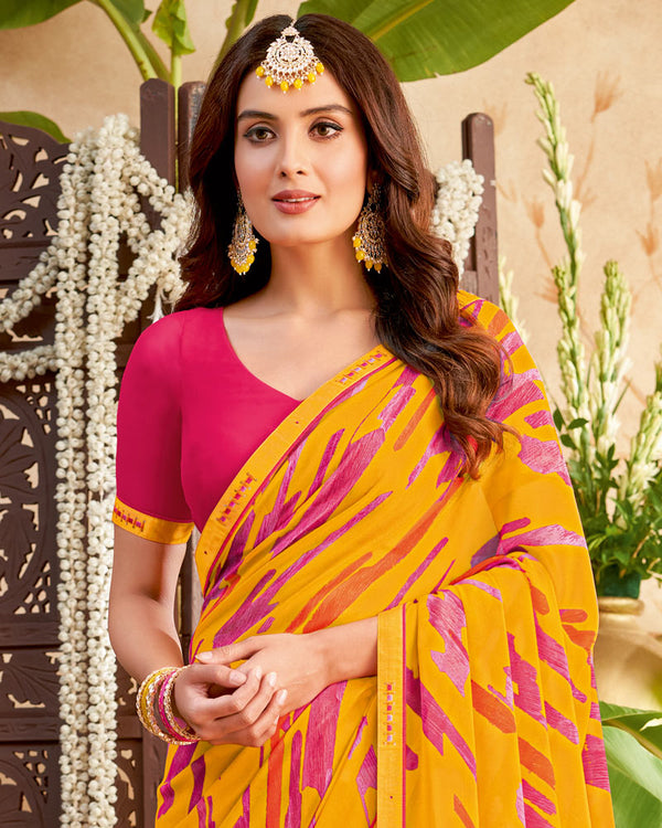 Vishal Prints Saffron Color Printed Georgette Saree With Fancy Border