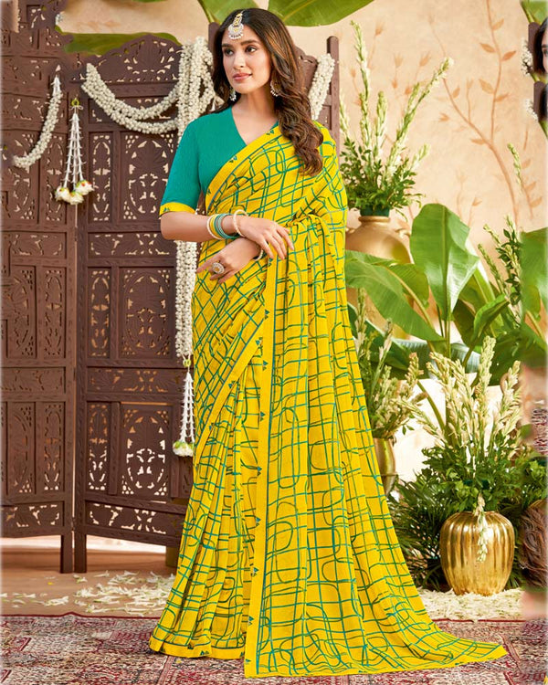 Vishal Prints Yellow Printed Georgette Saree With Fancy Border