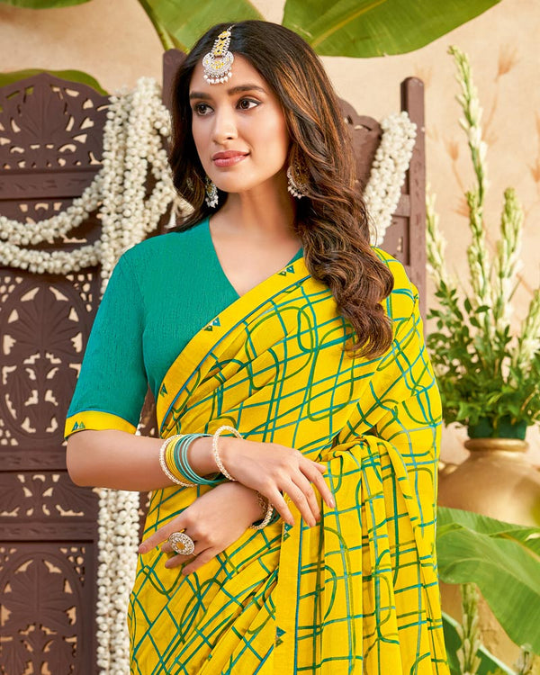 Vishal Prints Yellow Printed Georgette Saree With Fancy Border