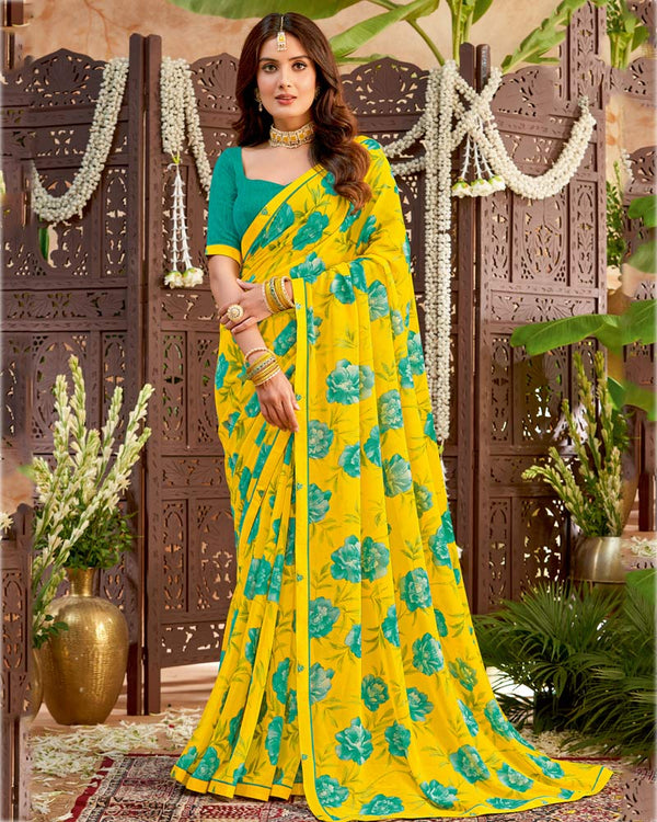 Vishal Prints Yellow Printed Georgette Saree With Fancy Border