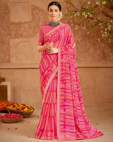 Vishal Prints Pink Printed Georgette Saree With Foil Print And Zari Border