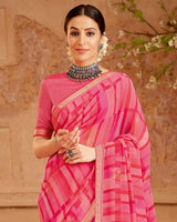 Vishal Prints Pink Printed Georgette Saree With Foil Print And Zari Border