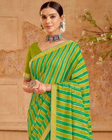 Vishal Prints Dark Green Printed Georgette Saree With Foil Print And Zari Border