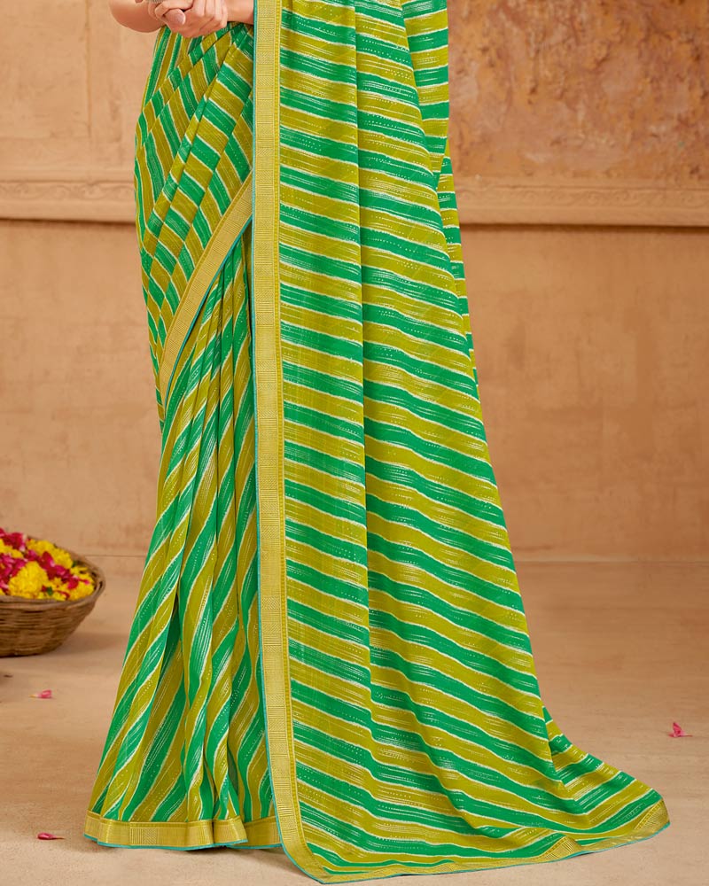 Vishal Prints Dark Green Printed Georgette Saree With Foil Print And Zari Border