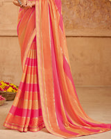 Vishal Prints Dark Pink Printed Chiffon Saree With Foil Print And Zari Border