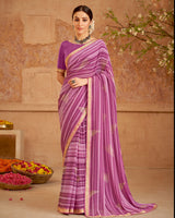 Vishal Prints Light Magenta Printed Georgette Saree With Foil Print And Zari Border