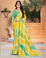 Vishal Prints Aqua Green Printed Fancy Chiffon Saree With Core Piping