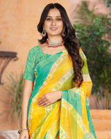 Vishal Prints Aqua Green Printed Fancy Chiffon Saree With Core Piping