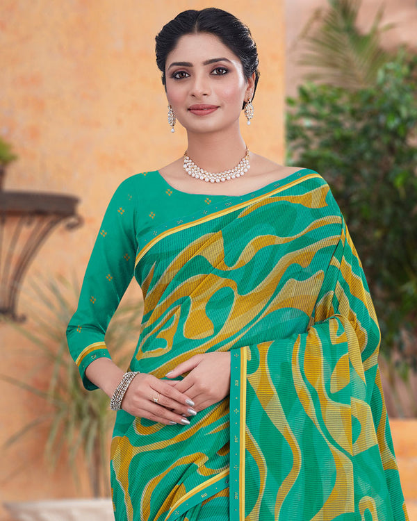 Vishal Prints Aqua Green Printed Fancy Chiffon Saree With Border