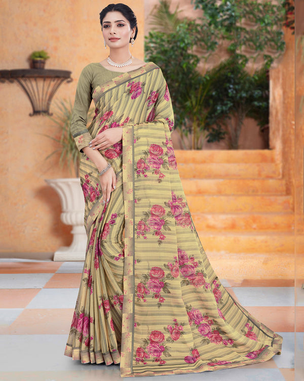 Vishal Prints Yuma Green Printed Fancy Chiffon Saree With Border