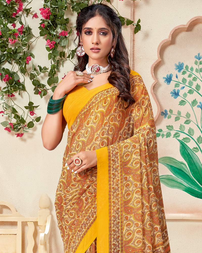 Vishal Prints Beige Printed Georgette Saree