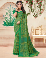 Vishal Prints Jade Green Printed Georgette Saree