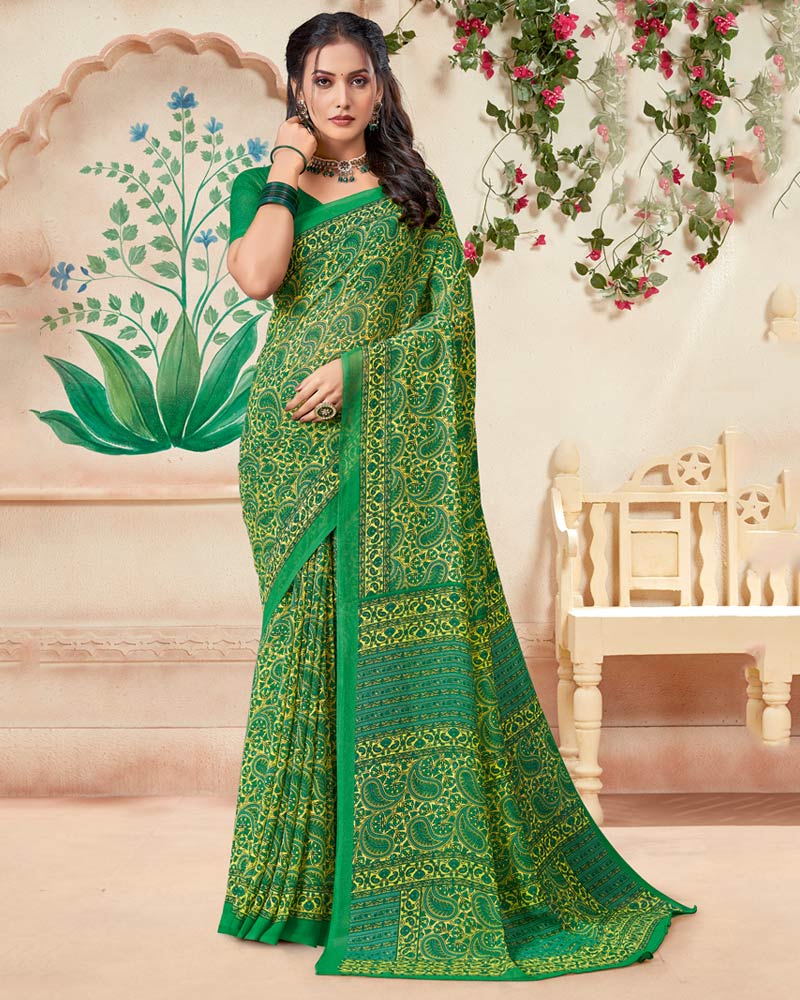 Vishal Prints Jade Green Printed Georgette Saree