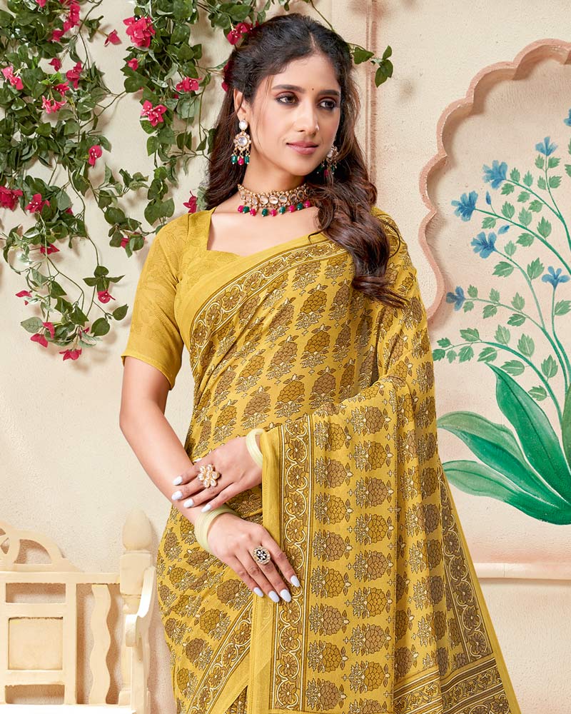 Vishal Prints Light Mustard Printed Georgette Saree