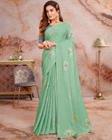 Vishal Prints Mist Green Designer Chiffon Saree