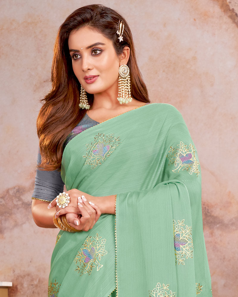 Vishal Prints Mist Green Designer Chiffon Saree