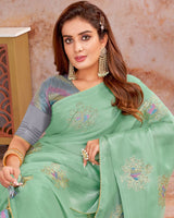 Vishal Prints Mist Green Designer Chiffon Saree