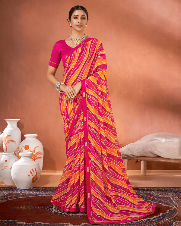 Vishal Prints Razzmatazz Pink Printed Georgette Saree With Fancy Border