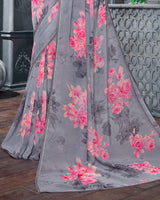 Vishal Prints Grey Digital Printed Organza Saree With Diamond Piping