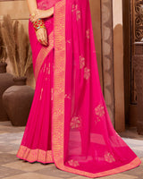 Vishal Prints Hot Pink Chiffon Saree With Foil Print And Zari Border