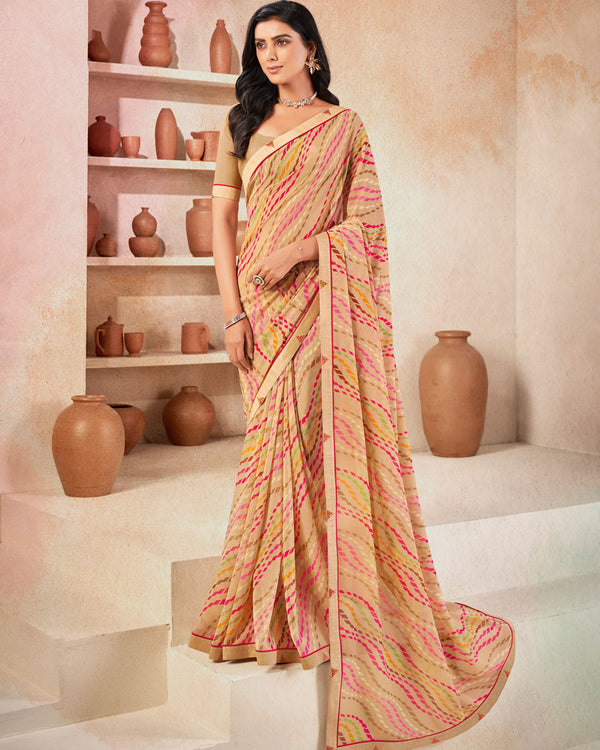 Vishal Prints Sand Brown Printed Georgette Saree With Fancy Border