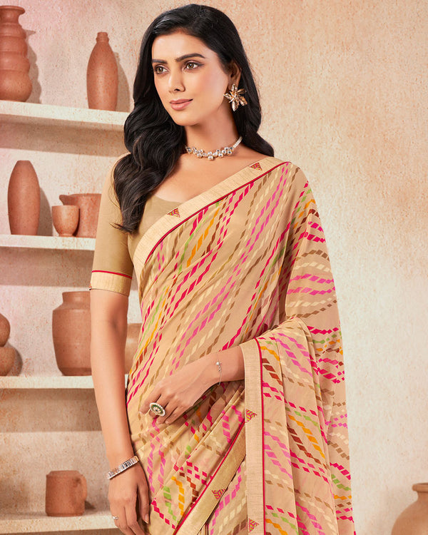 Vishal Prints Sand Brown Printed Georgette Saree With Fancy Border