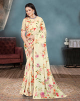 Vishal Prints Ivory And Multi Color Digital Floral Print Georgette Saree With Piping